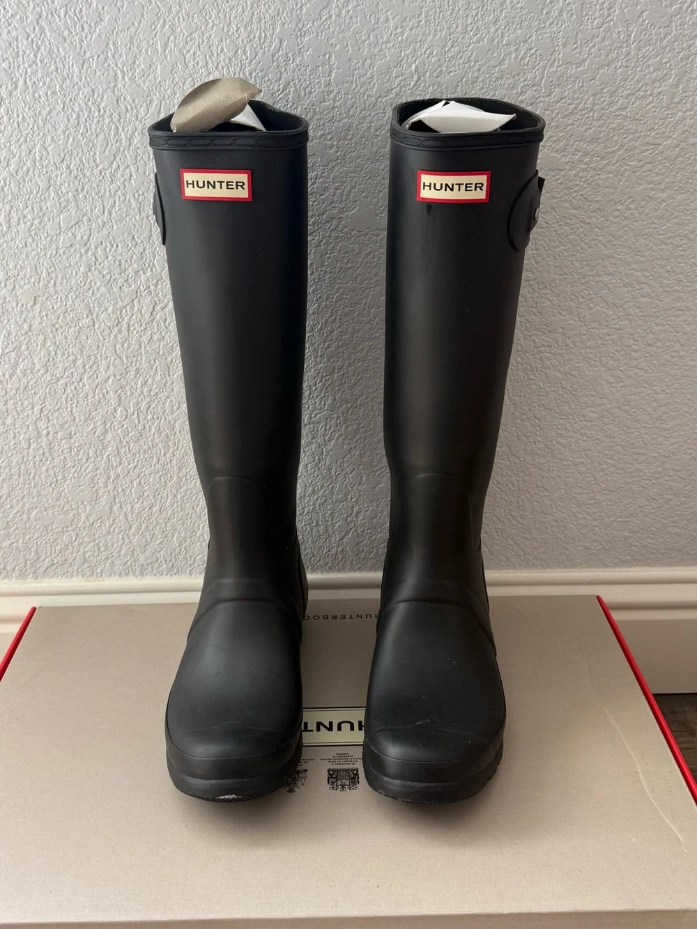 Hunter Black Matte Tall Women's Rain Boots with Buckle